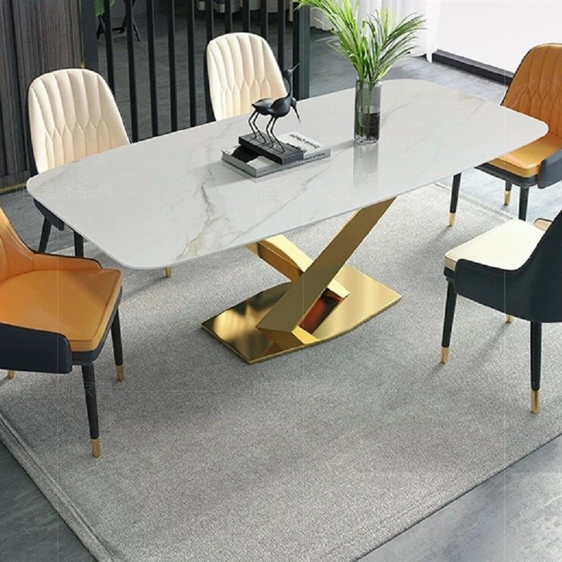 拍前询价餐厅亮光岩板餐桌椅组合家用F现代简单轻奢高端大气长议