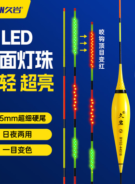 久岩BY细尾夜光漂轻量316日夜两用高灵敏LED硬尾电子变色鱼漂浮漂