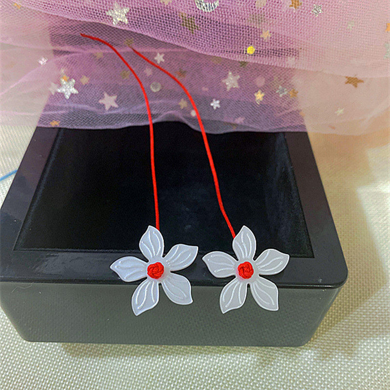 花朵红绳耳线手工编织细线气质耳环睡觉可带长款原创设计