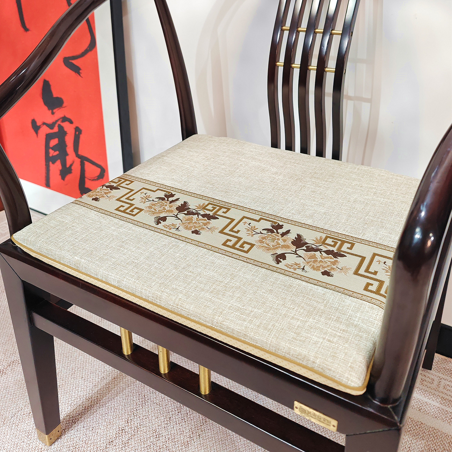 新中式国风椅垫坐垫实木椅垫圈椅垫官帽椅垫茶室椅垫可拆洗可定制