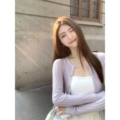 MULVAN 白色长袖针织开衫女薄款百搭修身显瘦防晒衫外搭短款上衣