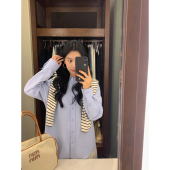 女设计感内搭叠穿休闲长袖 蓝色宽松衬衫 上衣 现货6.5折 MULVAN