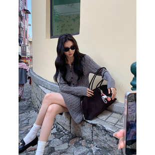 韩系气质短裙两件套 女毛衣a字半身裙套装 MULVAN 复古麻花针织开衫