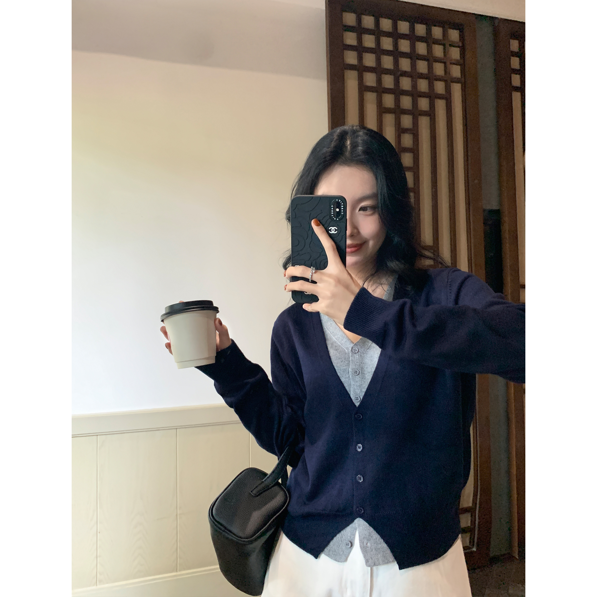 MULVAN 假两件羊毛长袖针织衫女春秋宽松设计感毛衣开衫外套上衣