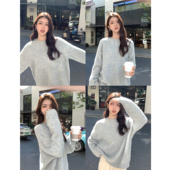 MULVAN 圈圈纱圆领套头毛衣女慵懒风针织衫 现货7折 佩斯画廊