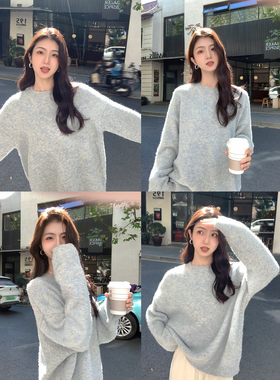 MULVAN 【现货7折】佩斯画廊 圈圈纱圆领套头毛衣女慵懒风针织衫