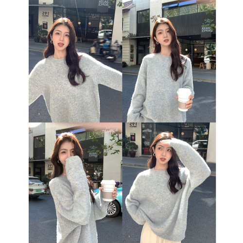 MULVAN 【现货7折】佩斯画廊 圈圈纱圆领套头毛衣女慵懒风针织衫