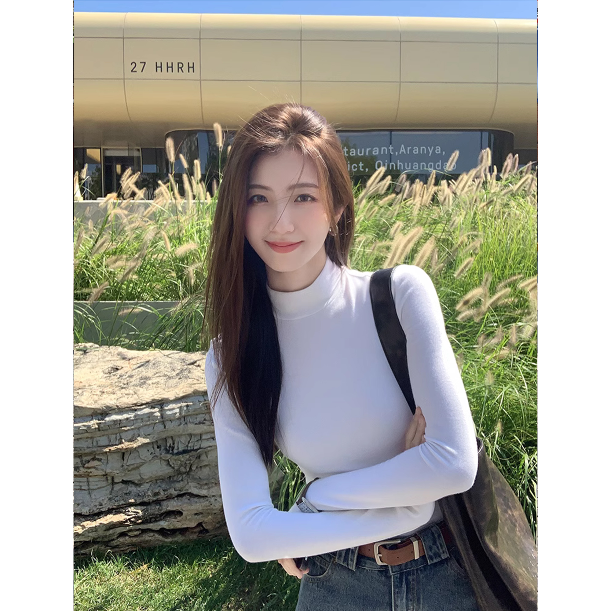 半高领长袖打底衫修身简约百搭