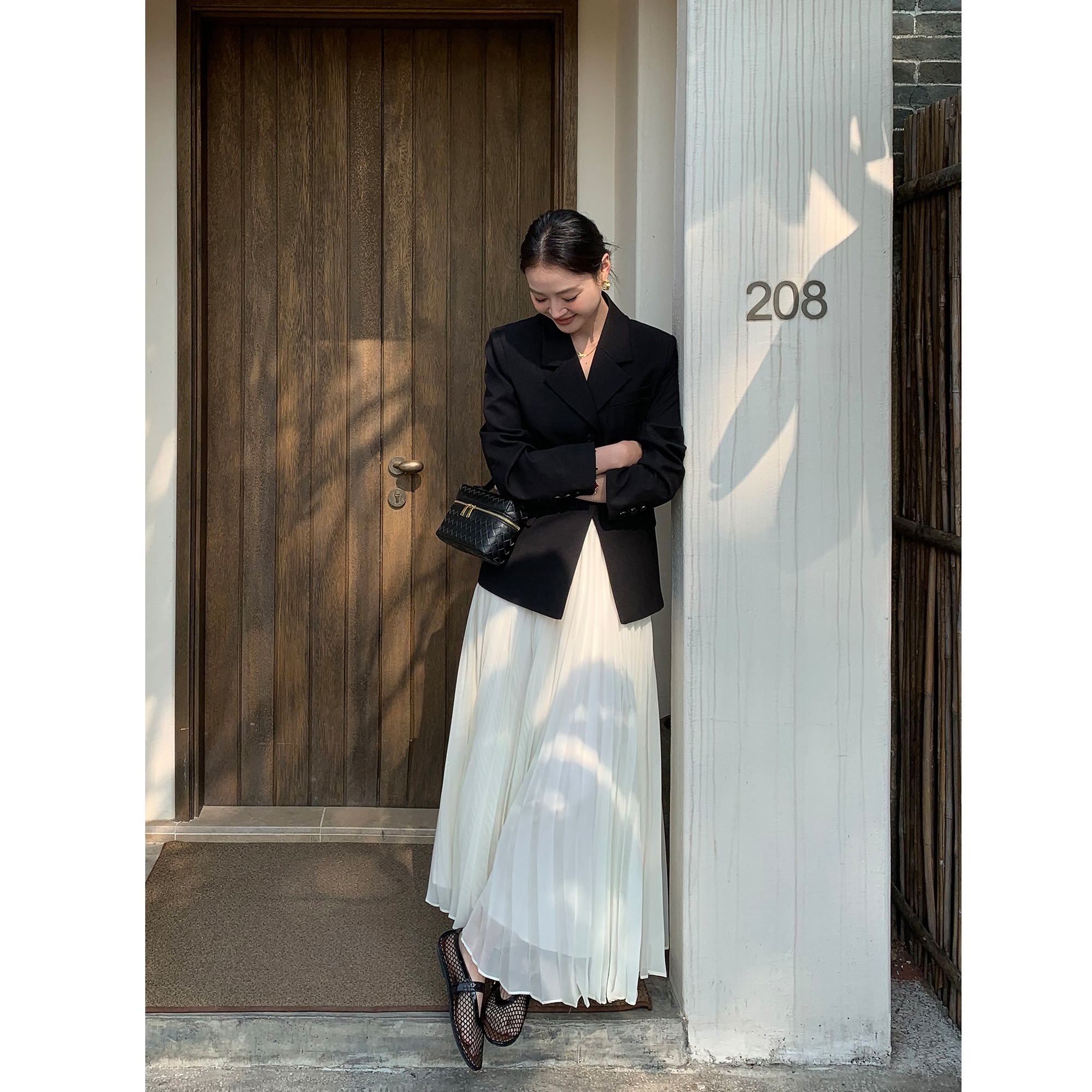 温柔风白色半身裙高腰气质长裙