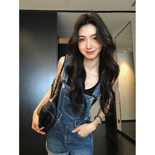 MULVAN 蒙马特画刊 复古蓝背带牛仔裤女夏季设计感短款休闲连体裤