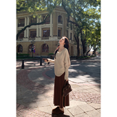 MULVAN 加厚气质显瘦a字复古长裙 美拉德咖色毛织半身裙女新款