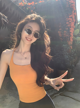 MULVAN 进阶chic！带胸垫U领挂脖吊带背心女外穿修身工字无袖上衣