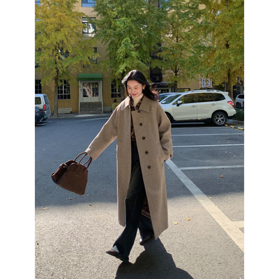 MULVAN 【现货6折】仿羊羔毛领毛呢外套女宽松夹棉羊毛呢子大衣