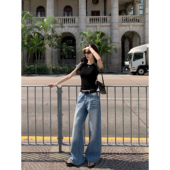 女宽松阔腿裤 MULVAN 型 折痕水洗直筒牛仔裤 现货7折 丹宁版