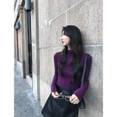 随性慵懒 半高领长袖 T恤女打底针织衫 MULVAN 修身 显瘦休闲上衣