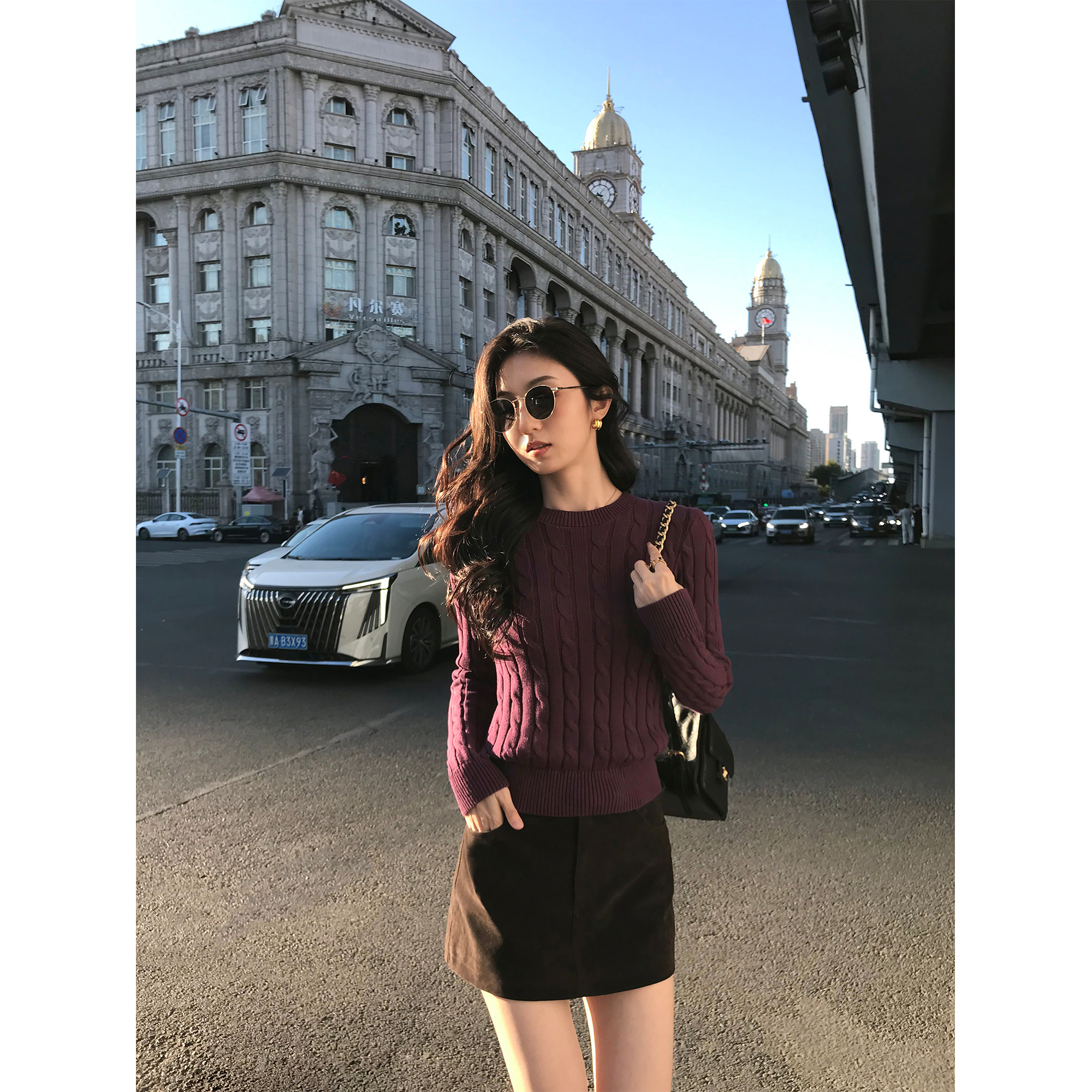 MULVAN 梦醒杜维埃 复古麂皮a字半身裙女直筒显瘦包臀短裙~配腰带