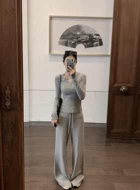 MULVAN 慵懒空气云朵 垂感针织微喇叭裤柔软松腰直简休闲显瘦卫裤