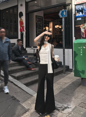 MULVAN不卖几万件对不起它的版型 撞色喇叭裤女修身显瘦休闲长裤