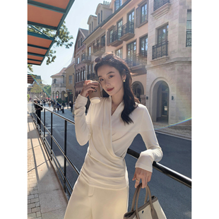 MULVAN暮色回响 气质交叠V领长袖针织衫女设计感修身内搭打底上衣