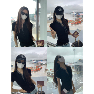 MULVAN 百变 新品 风格 复古撞色亨利领T恤女假两件上衣 8折