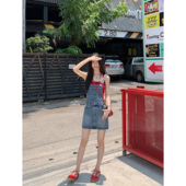 MULVAN 复古牛仔背带裙女夏新款 高腰显瘦a字包臀短裙连衣裙子