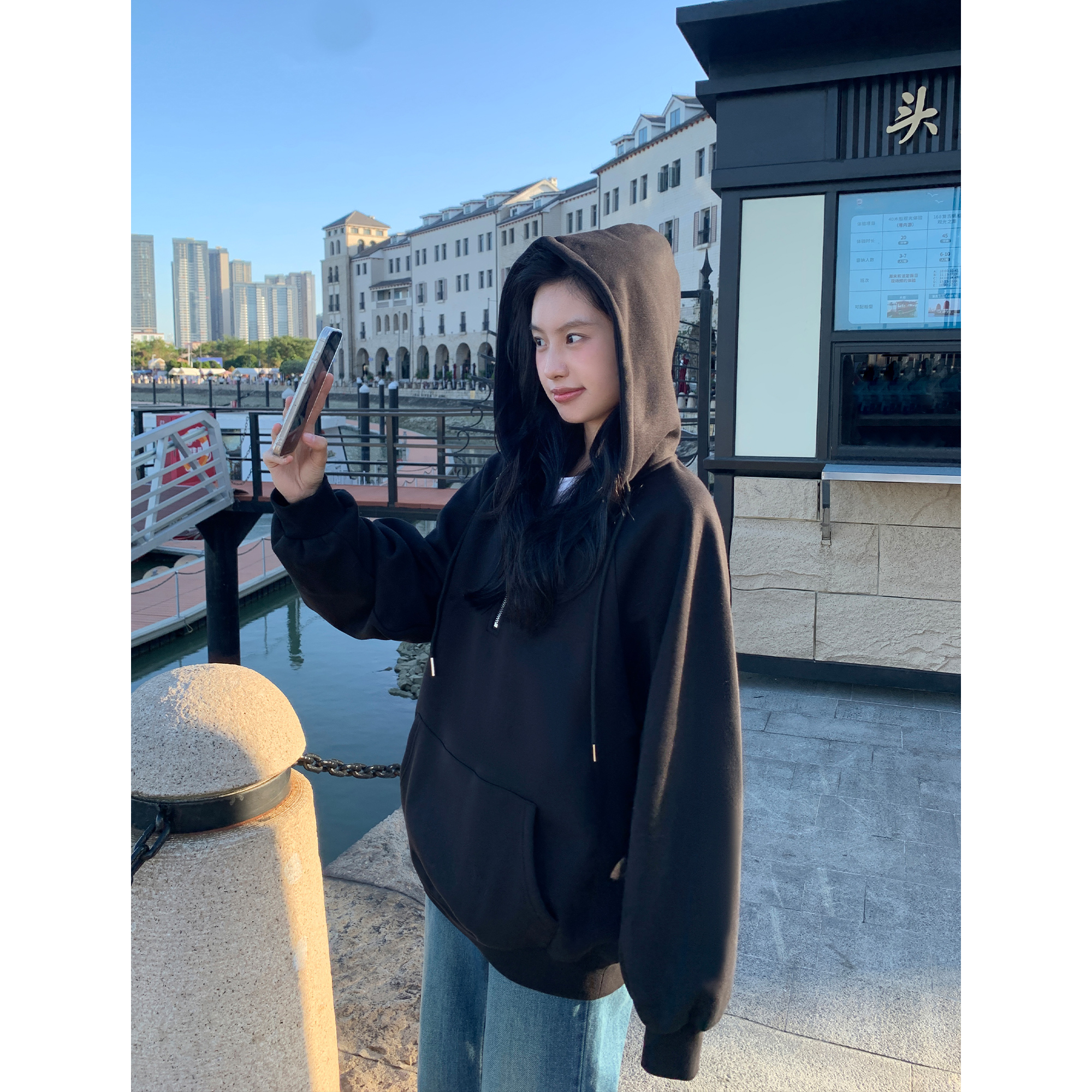 连帽卫衣女2024秋冬加绒美式