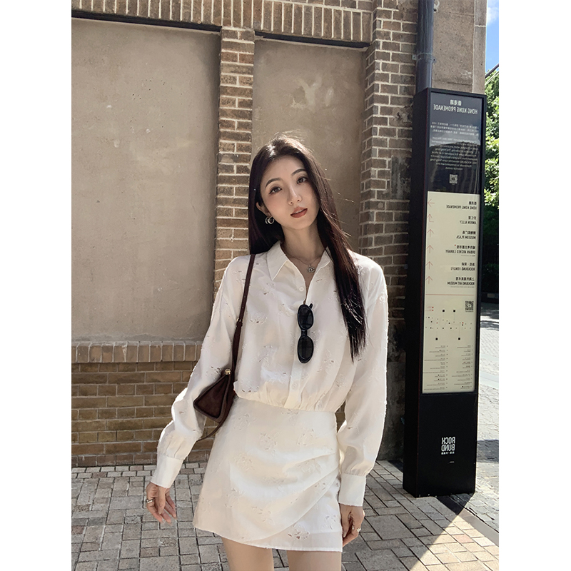 翻领衬衫裙女设计感长袖连衣裙