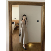 长袖 MULVAN 现货7折 针织连衣裙女设计感坎肩方领收腰a字长裙