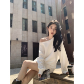 露肩气质上衣 斜肩卫衣女设计感宽松套头长袖 MULVAN 露思同款