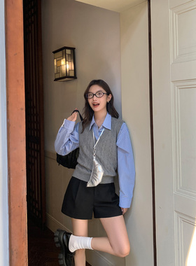 MULVAN 麻花v领针织马甲背心女春秋外穿无袖百搭叠穿套头上衣