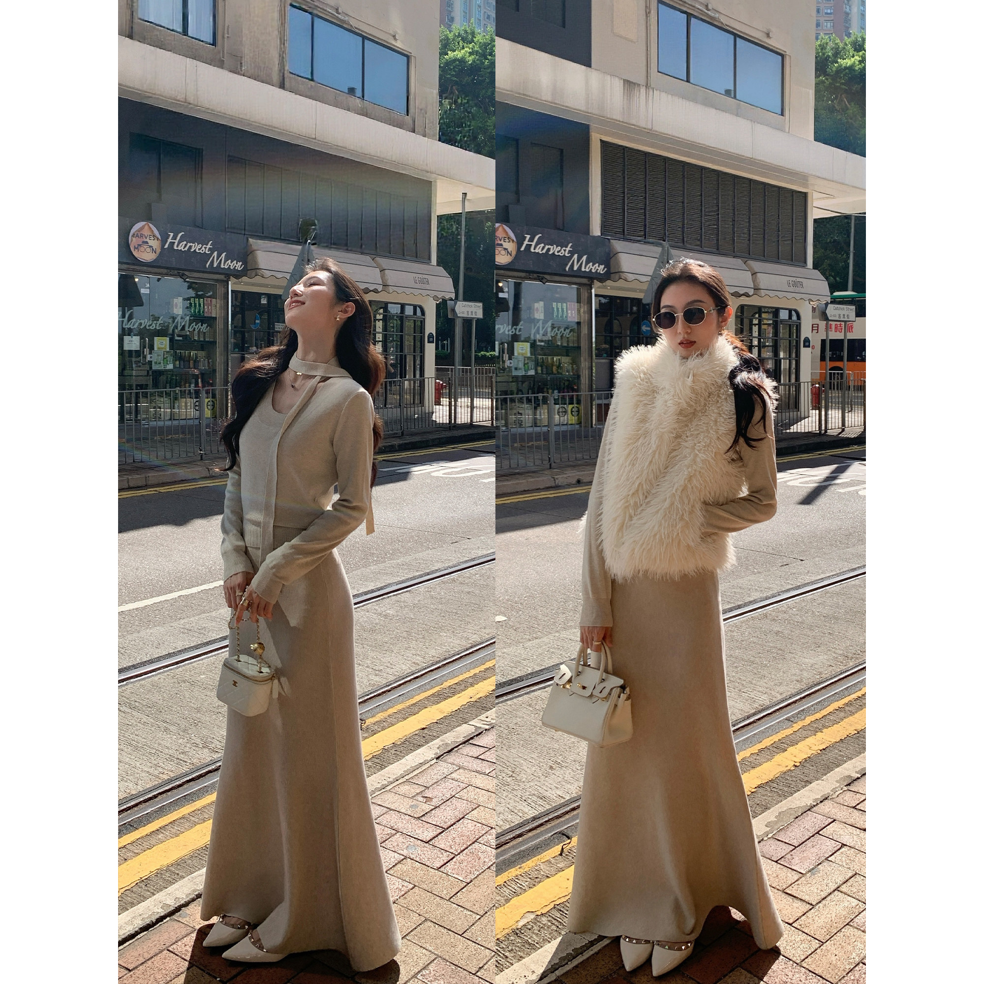 MULVAN 【现货7折】优雅至简 飘带围脖v领针织衫女半身裙两件套,女装/女士精品,时尚套装,淘宝优惠券,粉丝福利购,淘宝优惠卷