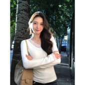 心动降临 蕾丝花边V领针织衫 女高级感修身 MULVAN 长袖 打底上衣