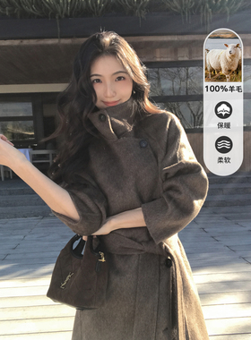 MULVAN 摩登廓影 1OO羊毛立领双面呢大衣女高级侧单排扣毛呢外套