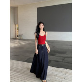 型一绝 MULVAN 版 蓝色牛仔半身裙女复古A字伞裙高腰显瘦长裙子