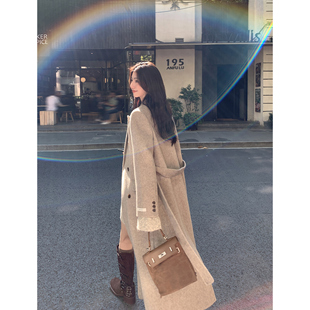 長款 毛呢外套 高級感寬松韓版 MULVAN羊毛雙面呢大衣女秋冬新款