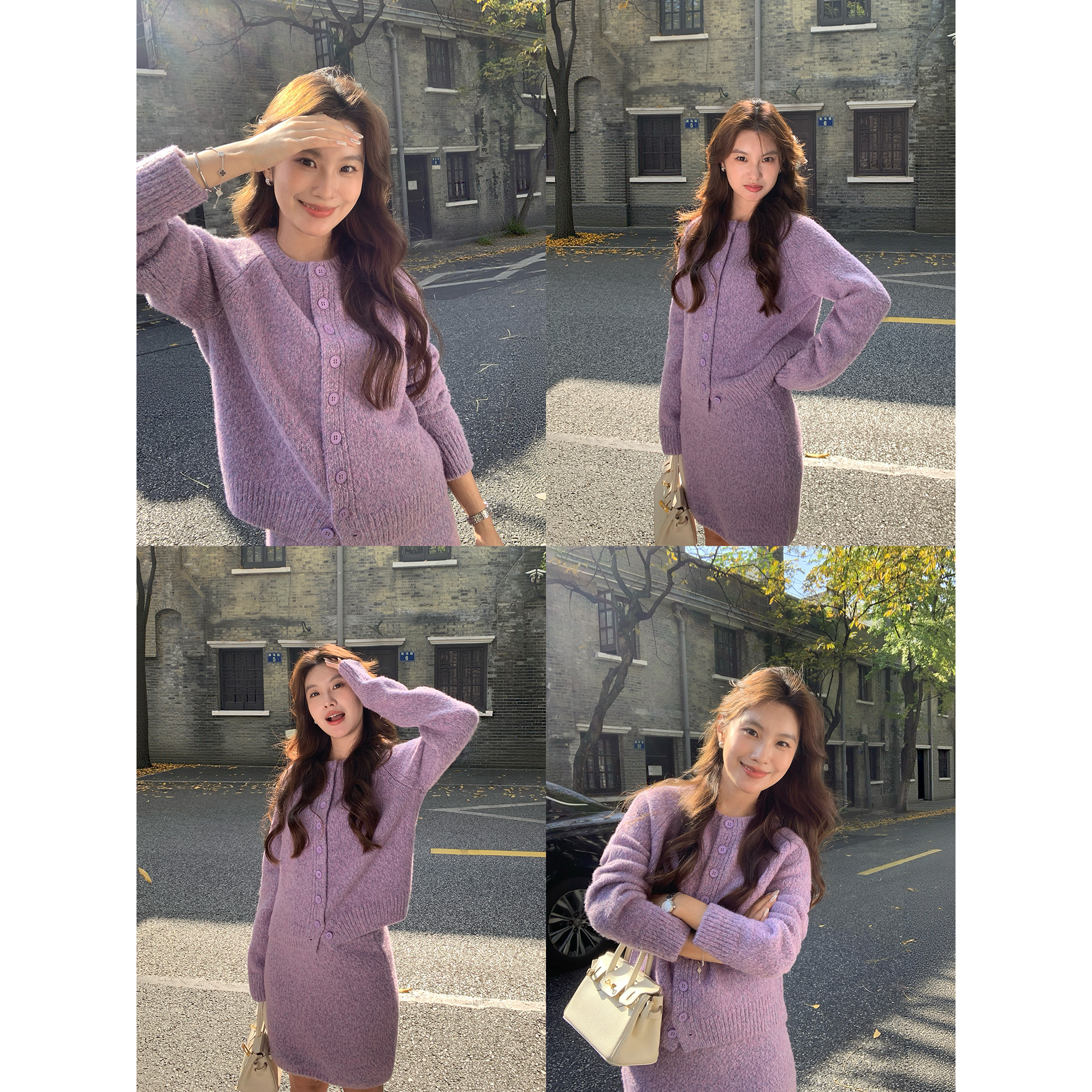 MULVAN 柔软梦境 极简宽松圆领针织毛衣开衫女a字包臀短裙套装