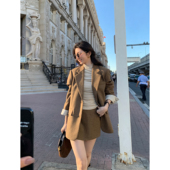 套装 MULVAN 复古宽松撞色毛呢西装 外套裙裤 现货7折 旧厅橱窗