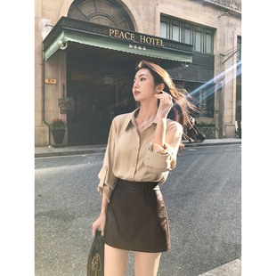 MULVAN 莱赛尔垂感翻领衬衫 女极简气质通勤直筒长袖 上衣 高智极简