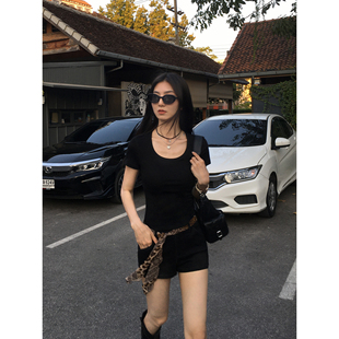 长腿狙击 蓝色直筒百搭热裤 辣妹高腰修身 女夏季 牛仔短裤 MULVAN