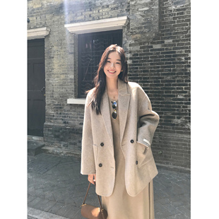 外套 100％羊毛双面呢大衣女宽松气质毛呢西装 MULVAN 现货7折