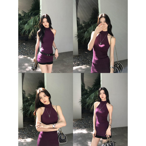 MULVAN 高干文女主|无袖高领背心吊带女修身辣妹挖肩长款针织上衣