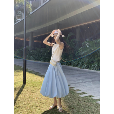 云朵花苞蓬蓬裙浪漫碎褶半身裙女
