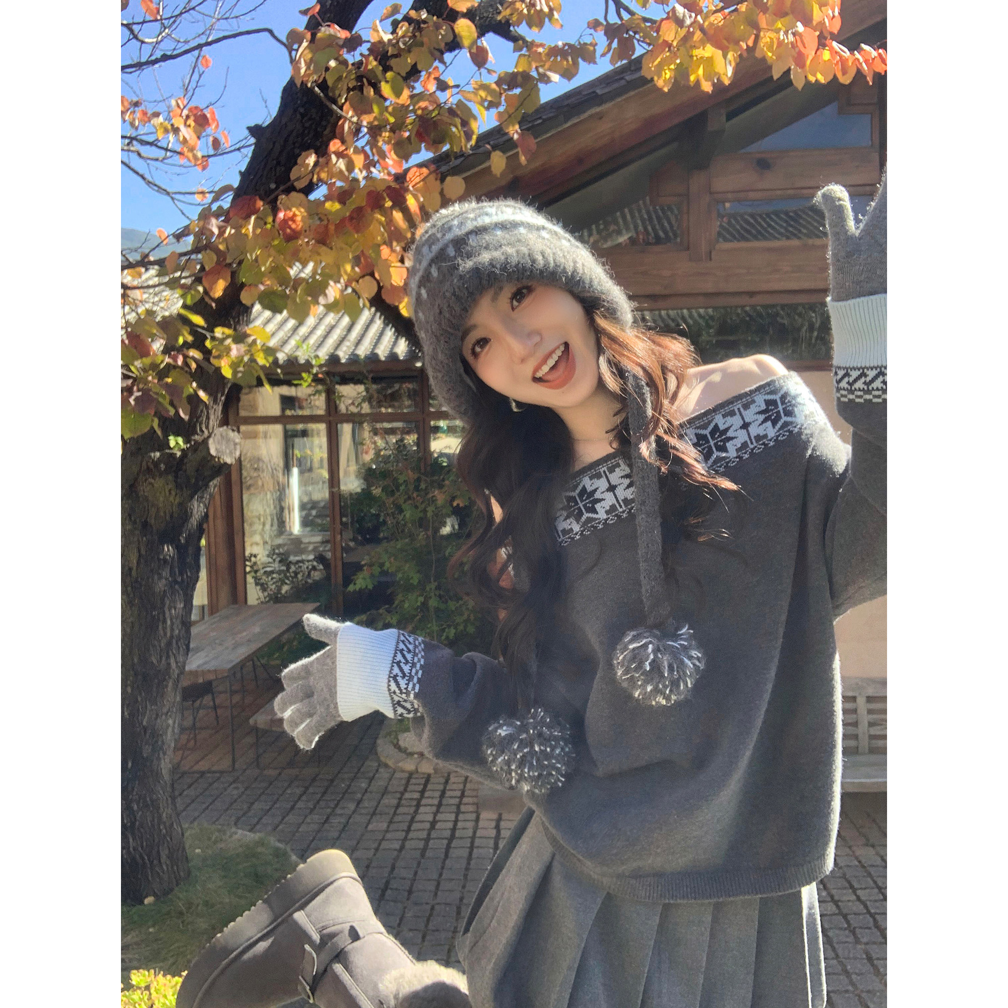 MULVAN 西西莉亚 费尔岛一字肩套头毛衣女设计感宽松斜肩针织上衣,女装/女士精品,毛针织衫,淘宝优惠券,粉丝福利购,淘宝优惠卷