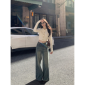 女低腰长裤 MULVAN 美式 复古阔腿牛仔裤 现货7折 蓝穹漫步廓