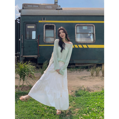 MULVAN 心动一夏 甜美半身裙女夏季设计感木耳边a字蛋糕裙长裙