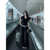 MULVAN 女直筒显瘦慵懒风垂感运动卫裤 长腿杀手锏 腰头撞色休闲裤