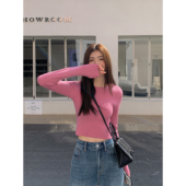 显瘦高腰套头内搭打底衫 MULVAN短款 上衣 女韩版 修身 圆领长袖 针织衫