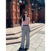 MULVAN 女秋冬高腰宽松显瘦垂感运动卫裤 现货7折 灰色阔腿裤