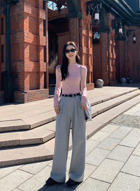 MULVAN 【现货7折】灰色阔腿裤女秋冬高腰宽松显瘦垂感运动卫裤