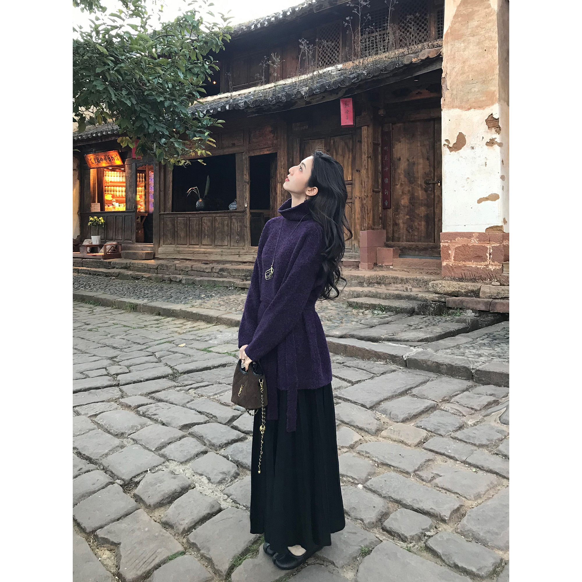 MULVAN 松弛基因 可拆卸腰带高领毛衣女高级感慵懒中长款针织上衣